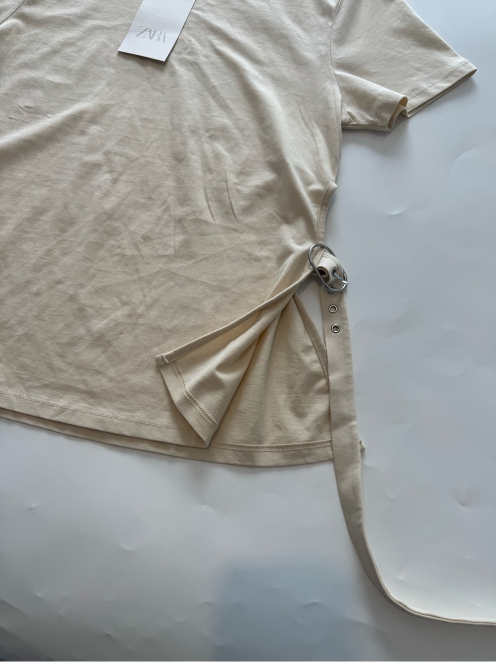 Zara Beige Side-Tie Short Sleeve Tank - Picture 4 of 7
